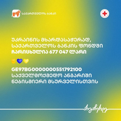 საქართველოს ბანკში  უკრაინის დასახმარებლად 700 ათას ლარამდე თანხა შეგროვდა