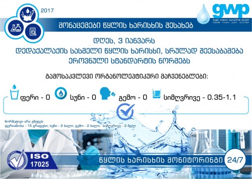 GWP: 3 იანვარს თბილისს ხარისხიანი სასმელი წყალი მიეწოდება   
