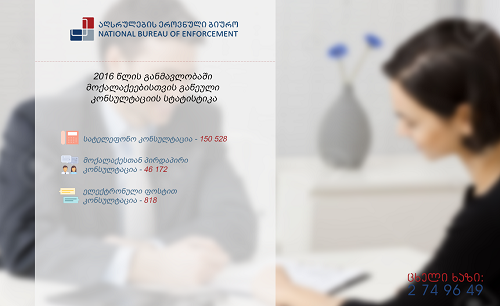 აღსრულების ეროვნული ბიურომ 2016 წელს 200 ათასამდე სხვადასხვა სახის კონსულტაცია გასცა